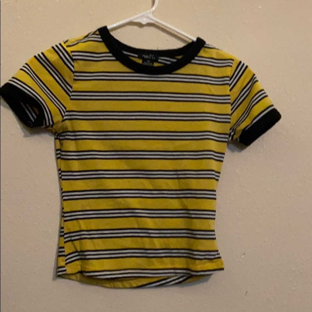 Yellow black and white striped crop top